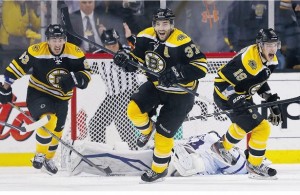 Bergeron, Marchand and Seguin Celebrate Boston's OT Winner against Toronto